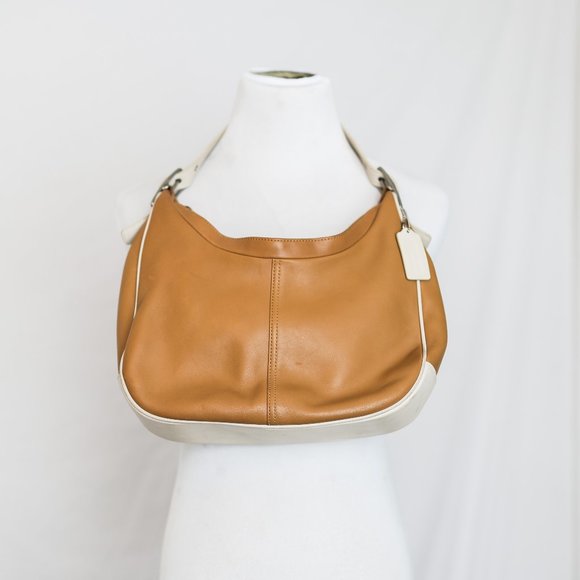 Coach Handbags - Coach Zoe Legacy West Tan Leather Hobo White Trim